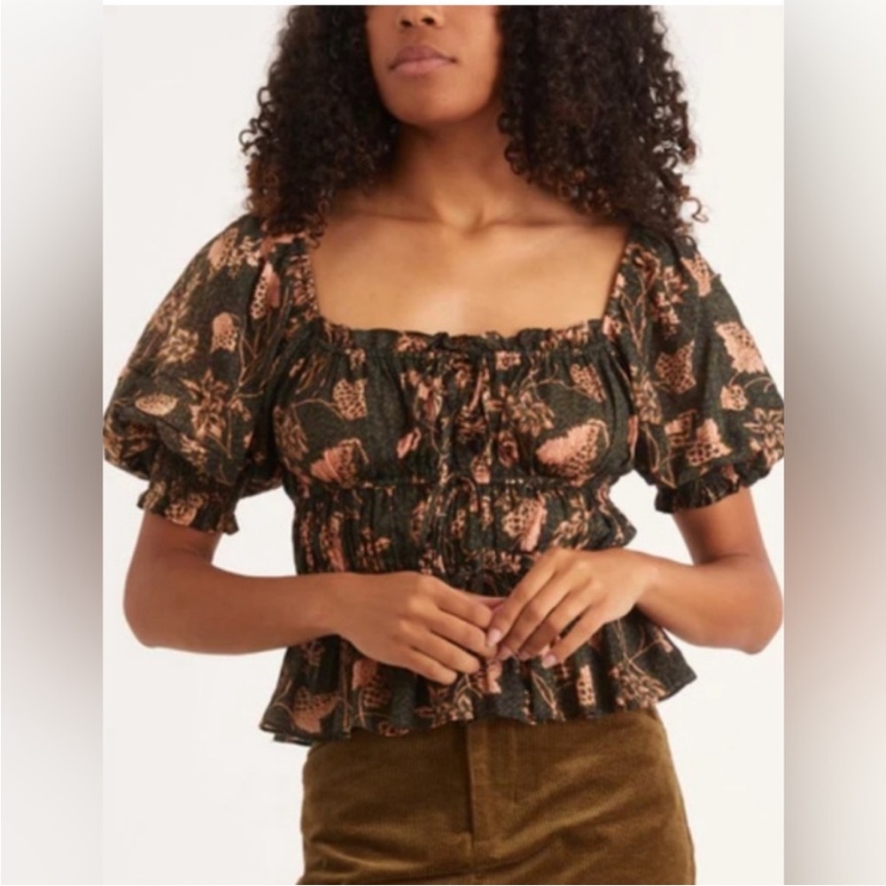 Ulla Johnson Floral Puff Sleeve Top - Black and Pink size 6